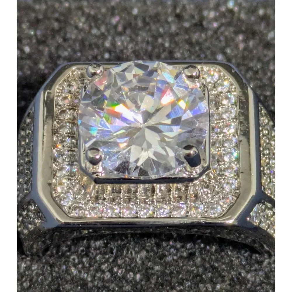 New Mens Iced Out Square Statement Moissanite Accent Ring Adjustable Size 10-12